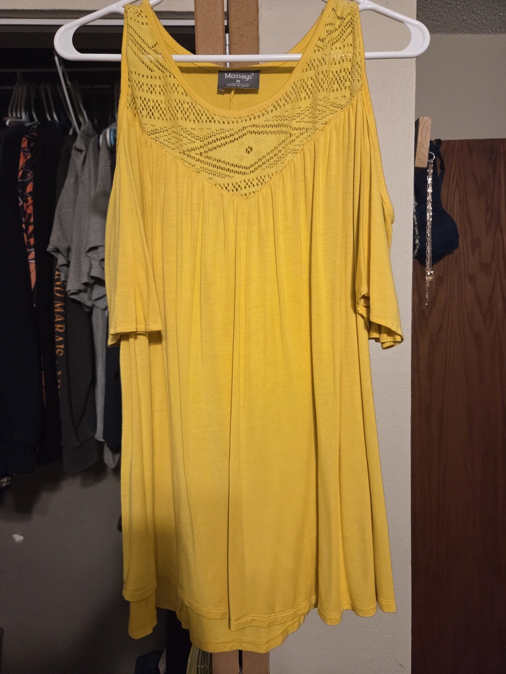 Yellow Crochet Yoke Cold-Shoulder Women's Top